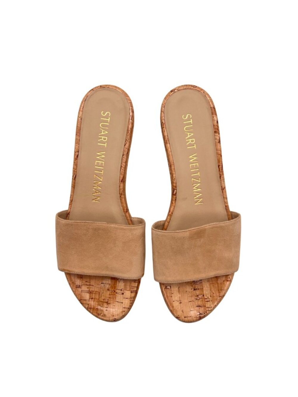 Stuart Weitzman Cork Summer Wedge Platform Sandals Beige Suede Slip-On 6.5B NEW - Picture 9 of 13